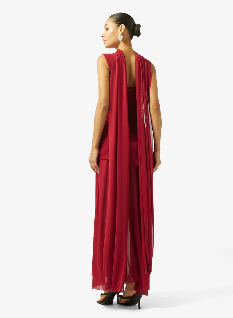 Ginger Square Neck Drop Waist Dress with Scarf